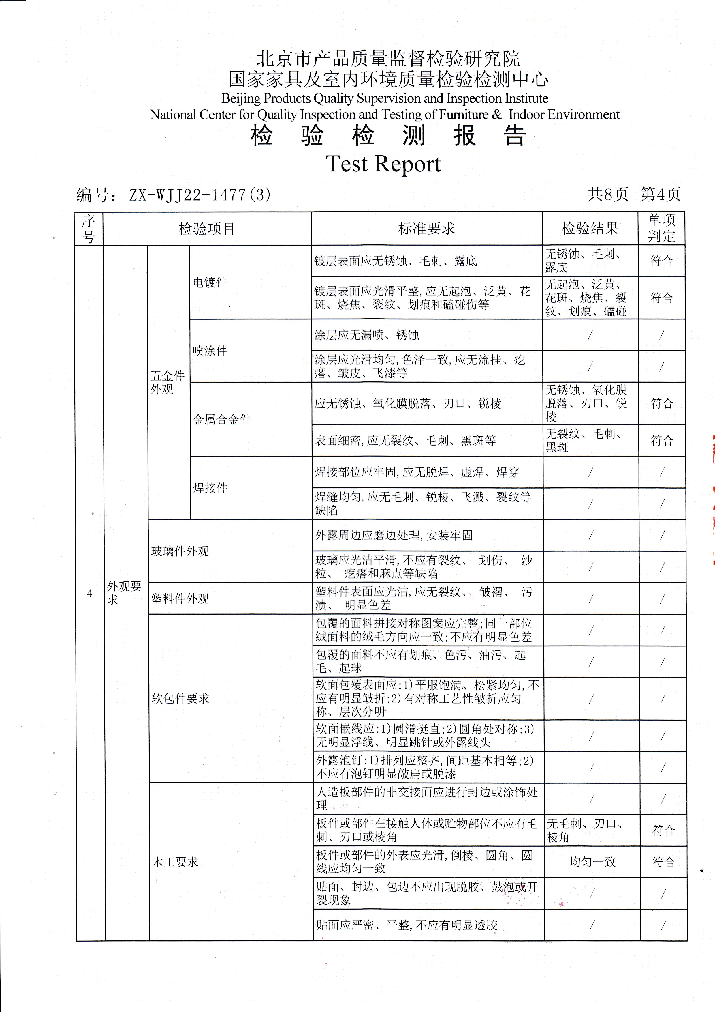 光明家具檢驗(yàn)報(bào)告