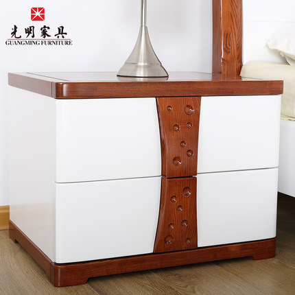 【光明家具】白色簡約實木床頭柜 時尚收納儲物柜 中式床頭柜 WX7-1401-60